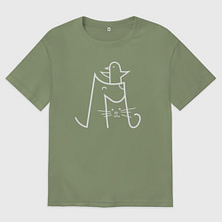 Футболка оверсайз мужская Птичка собачка и кошечка, цвет: авокадо