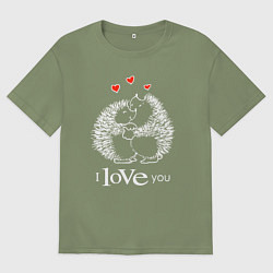 Мужская футболка оверсайз Милые влюбленные ёжики
