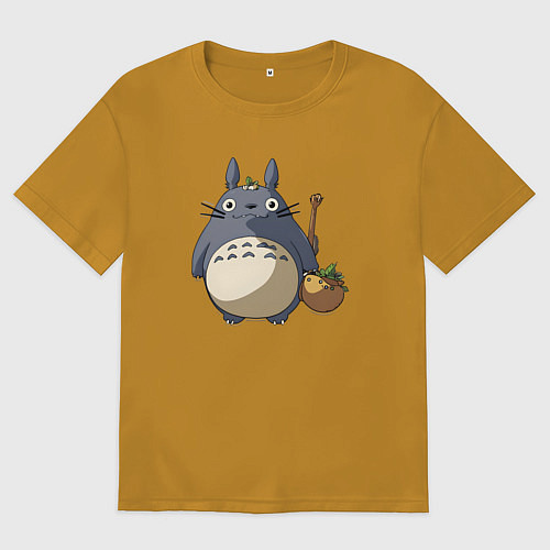 Мужская футболка оверсайз Смешной тоторо / Горчичный – фото 1