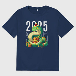 Футболка оверсайз мужская Новогодняя зелёная змея 2025, цвет: тёмно-синий