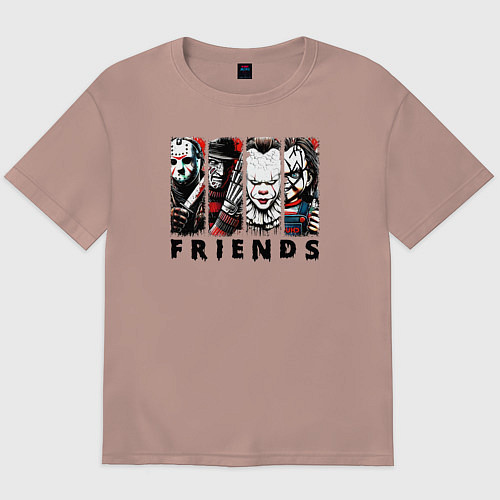 Мужская футболка оверсайз Halloween friends black friday / Пыльно-розовый – фото 1