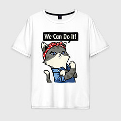 Футболка оверсайз мужская We can do it - cat, цвет: белый