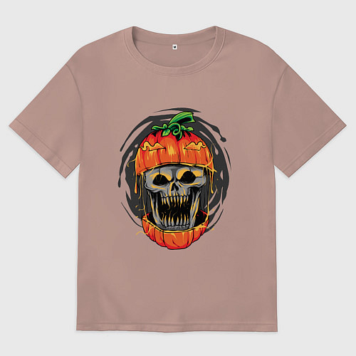 Мужская футболка оверсайз Череп в тыкве / Пыльно-розовый – фото 1