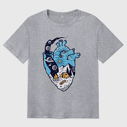 Футболка оверсайз мужская Космический кемпинг в сердце, цвет: меланж