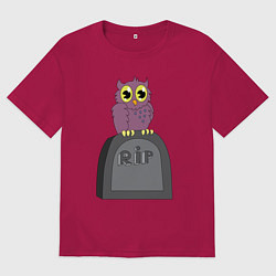 Футболка оверсайз мужская Сова на надгробии, цвет: маджента