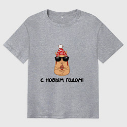 Футболка оверсайз мужская Мем капибара в очках: с новым годом, цвет: меланж