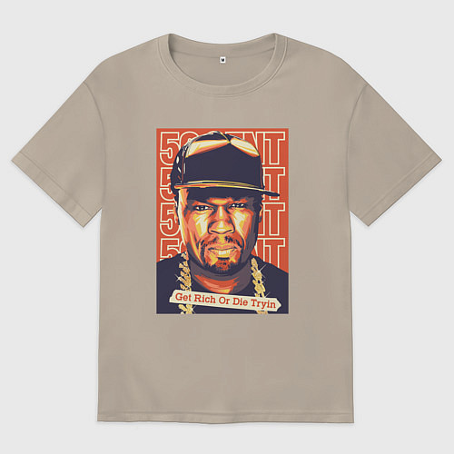 Мужская футболка оверсайз 50 cent get rich / Миндальный – фото 1