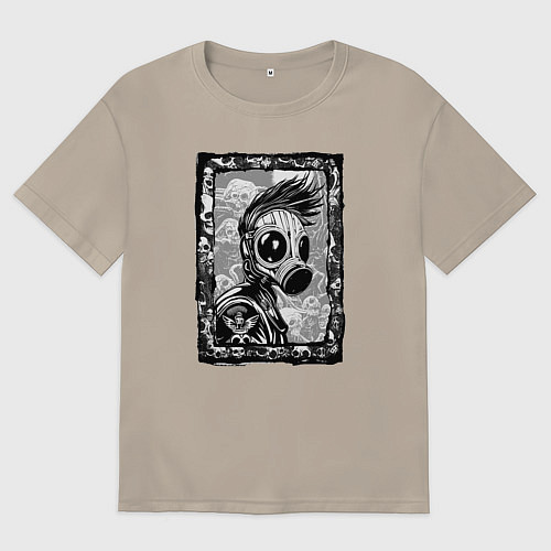 Мужская футболка оверсайз Gasmask punk society / Миндальный – фото 1