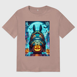 Мужская футболка оверсайз Тоторо держит тыкву - хэллоуин