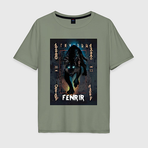 Мужская футболка оверсайз Fenrir black vinyl / Авокадо – фото 1