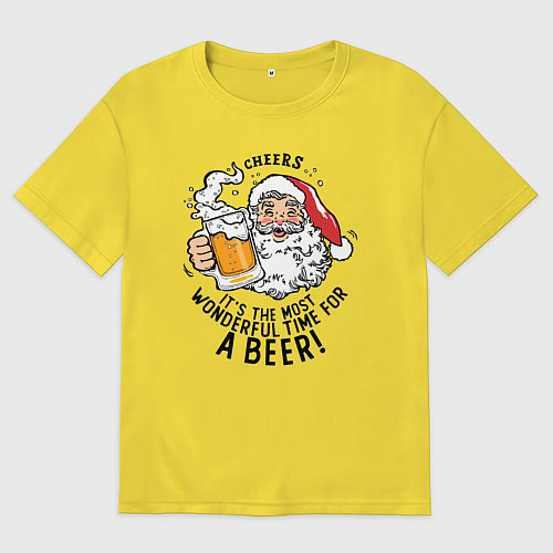 Мужская футболка оверсайз Санта Клаус с кружкой пива / Желтый – фото 1