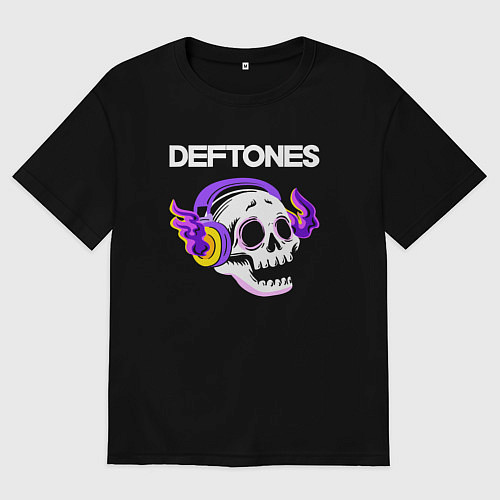 Мужская футболка оверсайз Deftones - неоновый череп / Черный – фото 1