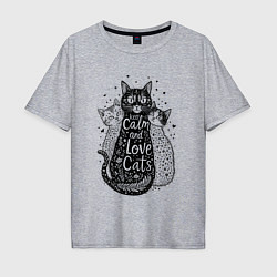 Мужская футболка оверсайз Keep calm and love cats