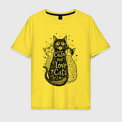 Футболка оверсайз мужская Keep calm and love cats, цвет: желтый