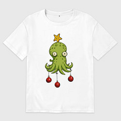 Мужская футболка оверсайз Новогодний осьминог-елка