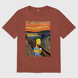 Футболка оверсайз мужская Кричащий Гомер Симпсон с пивом в стиле картины Эдв, цвет: кирпичный