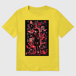 Мужская футболка оверсайз Девушка кошка