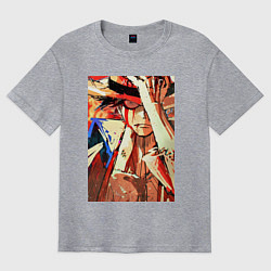 Футболка оверсайз мужская Ван-Пис Луффи Монки арт, цвет: меланж