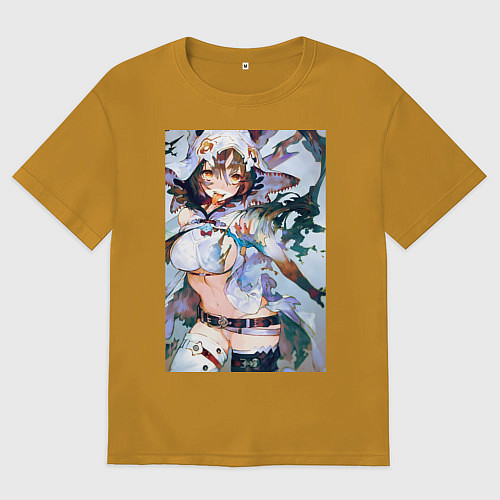 Мужская футболка оверсайз Девушка секси / Горчичный – фото 1