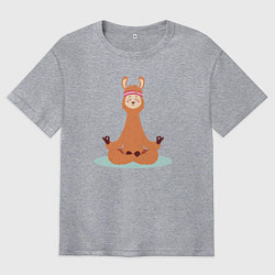 Мужская футболка оверсайз Лама в позе лотоса занимается йогой