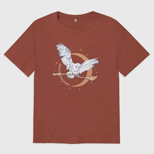 Мужская футболка оверсайз Сова Гарри Поттера / Кирпичный – фото 1