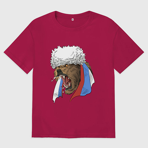 Мужская футболка оверсайз Русский медведь арт / Маджента – фото 1