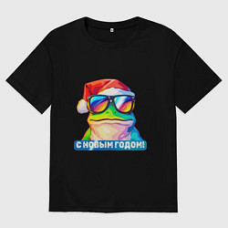 Мужская футболка оверсайз С новым годом от лягушки