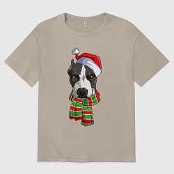 Мужская футболка оверсайз Новогодний питбуль