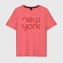 Футболка оверсайз мужская New York districts, цвет: коралловый
