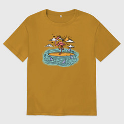 Мужская футболка оверсайз Фламинго на сёрфе