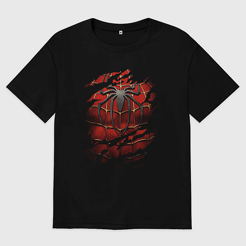 Мужская футболка оверсайз Костюм Человека паука под одеждой / Черный – фото 1