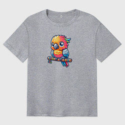 Мужская футболка оверсайз Милый разнцоветный попугайчик на жердочке