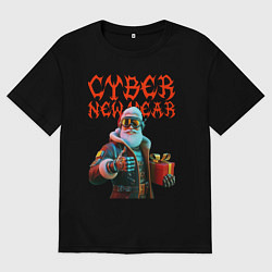 Мужская футболка оверсайз Santa with gift - cyberpunk