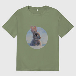 Футболка оверсайз мужская Зимний зайка, цвет: авокадо