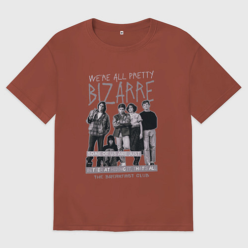 Мужская футболка оверсайз Клуб Завтрак с цитатой черно-белый / Кирпичный – фото 1