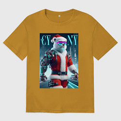 Футболка оверсайз мужская Cyber new year - cyberpunk ai art, цвет: горчичный