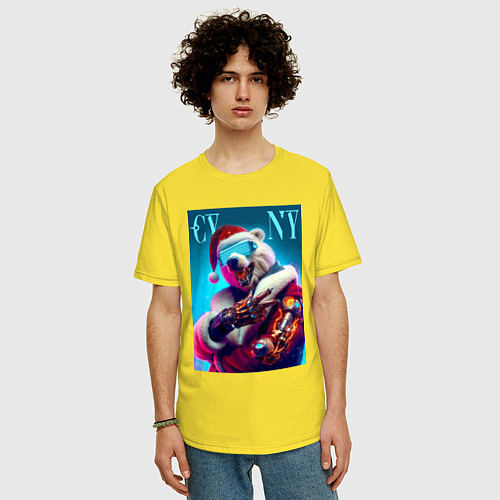 Мужская футболка оверсайз Cyber new year - bear ai art / Желтый – фото 3