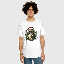 Футболка оверсайз мужская Символ 2025 года змея в венке, цвет: белый — фото 2