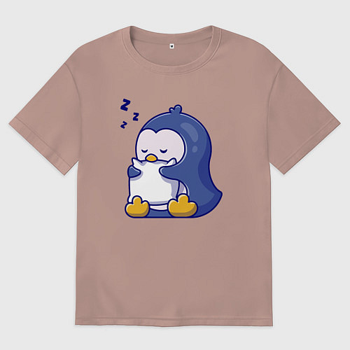 Мужская футболка оверсайз Сонный пингвин / Пыльно-розовый – фото 1