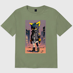 Мужская футболка оверсайз Уличный котёнок хулиган - нейроарт