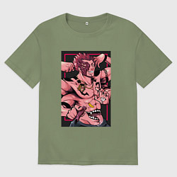 Футболка оверсайз мужская Магическая битва Сукуна четырехрукий, цвет: авокадо