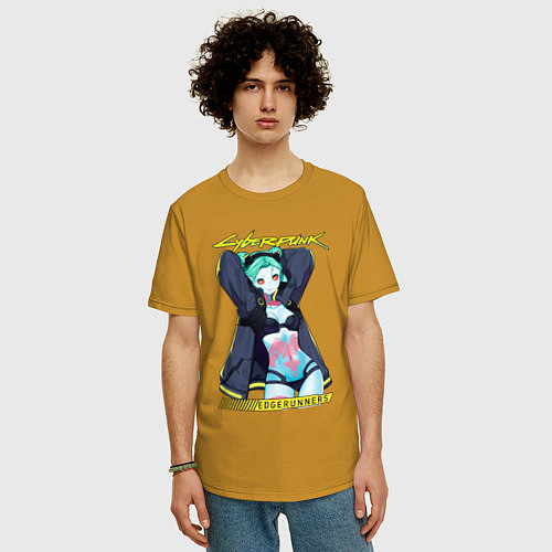 Мужская футболка оверсайз Сyberpunk rebecca / Горчичный – фото 3