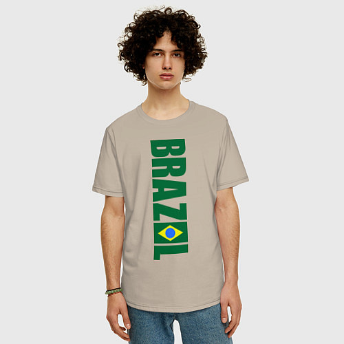 Мужская футболка оверсайз Brazil Football / Миндальный – фото 3