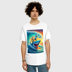 Футболка оверсайз мужская Рик и Морти - сёрфинг на акуле, цвет: белый — фото 2