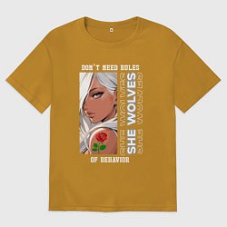 Футболка оверсайз мужская Девушка из аниме с розой, цвет: горчичный