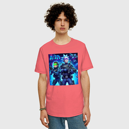 Мужская футболка оверсайз Rick and Morty - cosmic special forces / Коралловый – фото 3