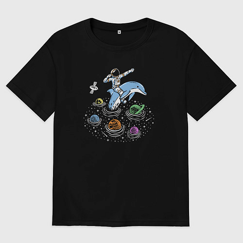 Мужская футболка оверсайз Космонавт на дельфине / Черный – фото 1