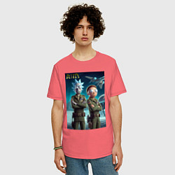 Футболка оверсайз мужская Rick and Morty - air force нейроарт, цвет: коралловый — фото 2