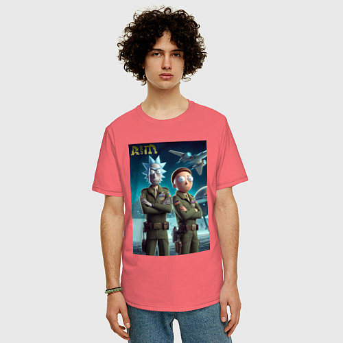 Мужская футболка оверсайз Rick and Morty - air force нейроарт / Коралловый – фото 3