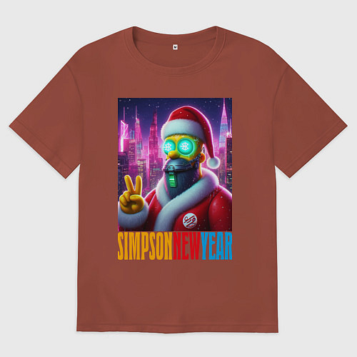 Мужская футболка оверсайз Simpson new year - fantasy / Кирпичный – фото 1